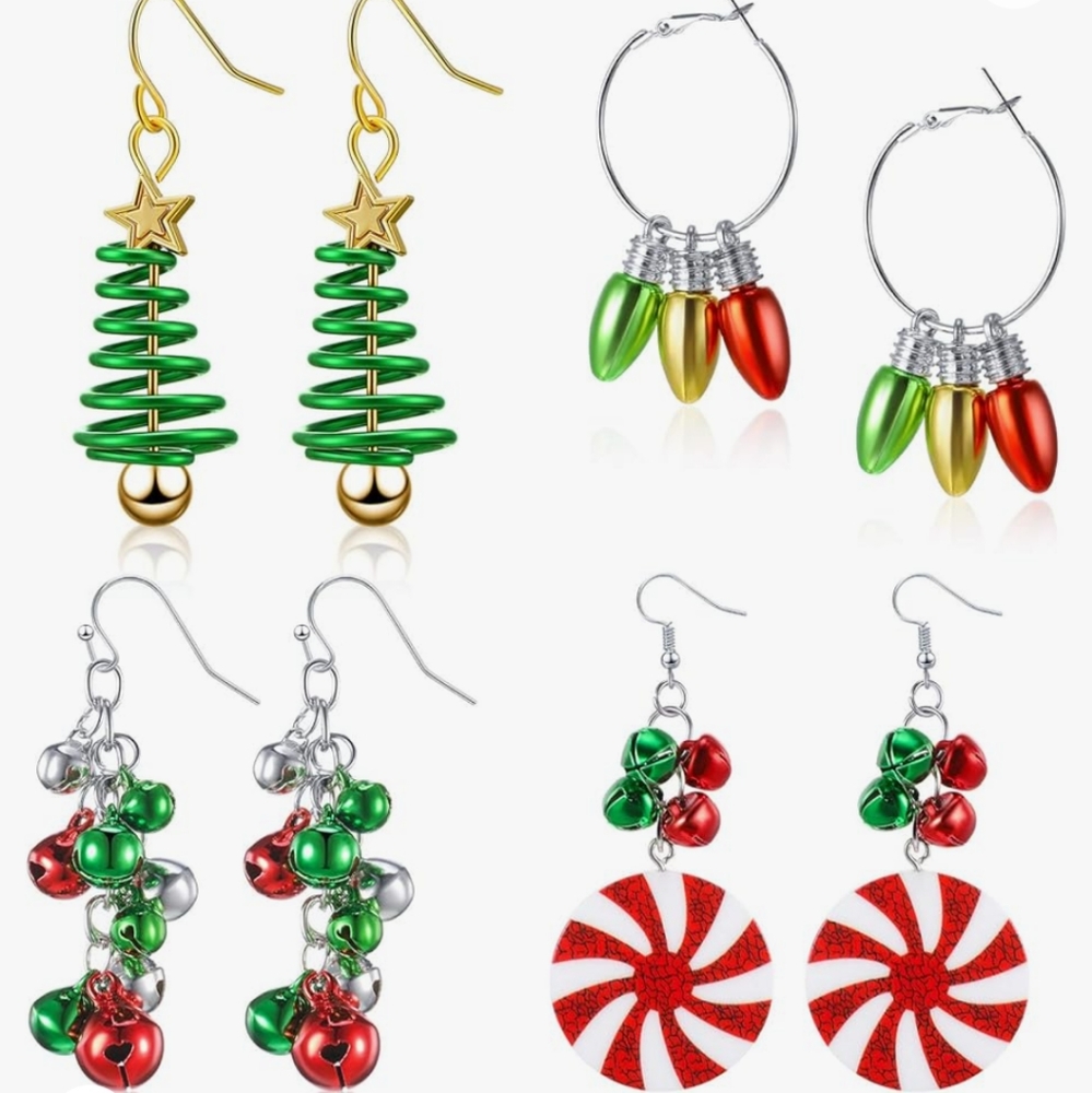 Christmas Dangle Earrings Set, 4 Pairs